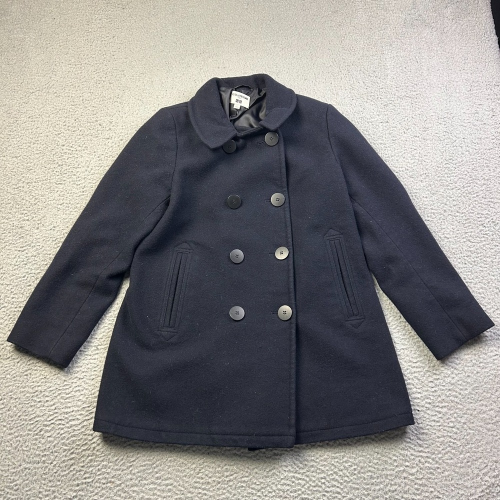 UNIQLO Ines De La Fressange Coat Women Navy Wool Double Breasted Peacoat Large